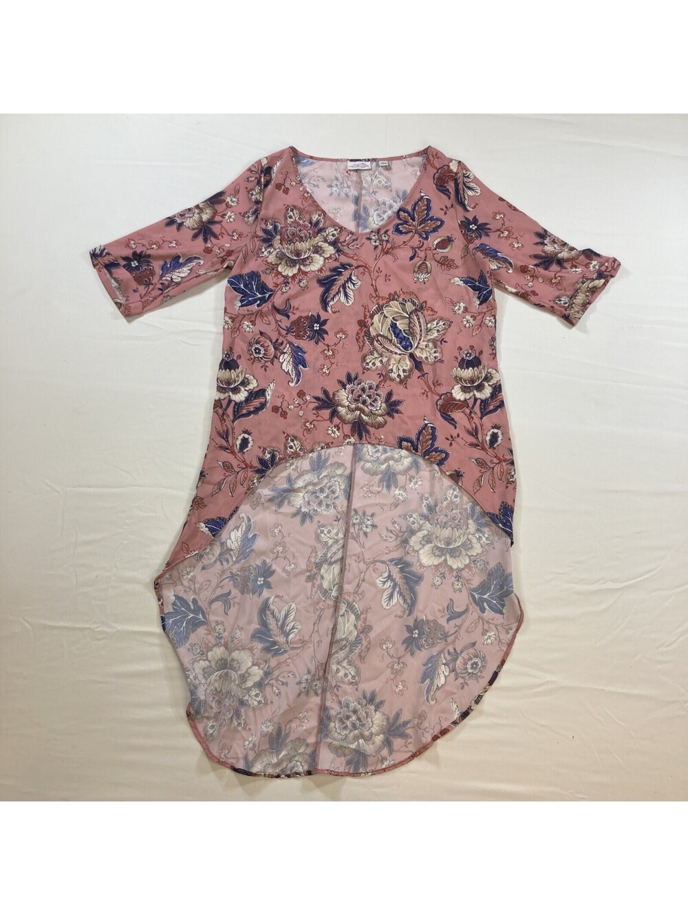 Sweet Pea NY & Co Womens Medium High Low Short Sleeve Flowered Flowy Shear Top